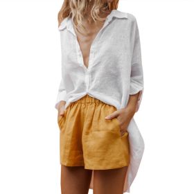 Solid Cotton Linen Blouses Women Shirt Half Sleeve Women's Shirts 2021 Summer Casual Fashion Woman Blouses Short Front Long Back (Color: White, size: XL)