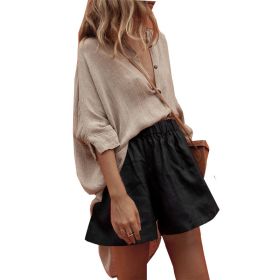 Solid Cotton Linen Blouses Women Shirt Half Sleeve Women's Shirts 2021 Summer Casual Fashion Woman Blouses Short Front Long Back (Color: apricot, size: XL)