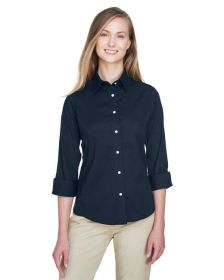 Ladies' Perfect Fit™ 3/4-Sleeve Stretch Poplin Blouse - LIME - S (Color: Navy, size: M)