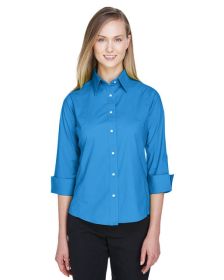 Ladies' Perfect Fit™ 3/4-Sleeve Stretch Poplin Blouse - LIME - S (Color: FRENCH BLUE, size: XS)