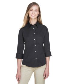 Ladies' Perfect Fit™ 3/4-Sleeve Stretch Poplin Blouse - LIME - S (Color: Black, size: L)