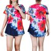 Women Summer Shirts Tops Loose Short Sleeve T Shirts Casual Floral Printed Button Shirts Blouse S-XXL