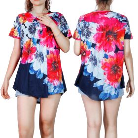 Women Summer Shirts Tops Loose Short Sleeve T Shirts Casual Floral Printed Button Shirts Blouse S-XXL (Color: Red, size: S)