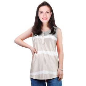 Women Tie-dye Sleeveless Tank Tops Summer Loose T Shirts Tops Button Down Shirts Vest Blouse Plus Size (Color: Khaki, size: 3XL)