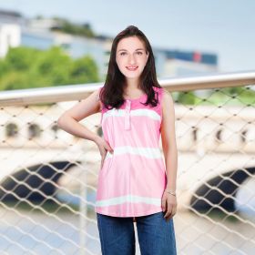 Women Tie-dye Sleeveless Tank Tops Summer Loose T Shirts Tops Button Down Shirts Vest Blouse Plus Size (Color: Pink, size: L)