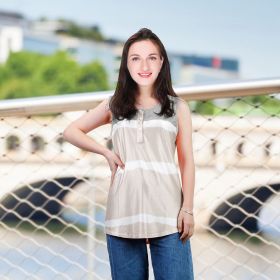 Women Tie-dye Sleeveless Tank Tops Summer Loose T Shirts Tops Button Down Shirts Vest Blouse Plus Size (Color: Khaki, size: XL)