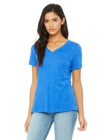 Bella + Canvas 6415 Ladies' Relaxed Triblend V-Neck T-Shirt (Color: TR ROYAL TRIBLND, size: 2XL)