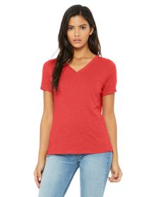 Bella + Canvas 6415 Ladies' Relaxed Triblend V-Neck T-Shirt (Color: RED TRIBLEND, size: L)