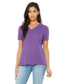 Bella + Canvas 6415 Ladies' Relaxed Triblend V-Neck T-Shirt (Color: PURPLE TRIBLEND, size: 2XL)