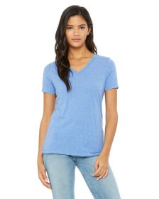 Bella + Canvas 6415 Ladies' Relaxed Triblend V-Neck T-Shirt (Color: BLUE TRIBLEND, size: S)