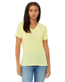 Bella + Canvas 6415 Ladies' Relaxed Triblend V-Neck T-Shirt (Color: PALE YLW TRBLND, size: L)