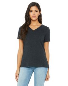 Bella + Canvas 6415 Ladies' Relaxed Triblend V-Neck T-Shirt (Color: CHRC BLK TRIBLND, size: 2XL)