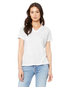 Bella + Canvas 6415 Ladies' Relaxed Triblend V-Neck T-Shirt (Color: SOLID WHT TRBLND, size: L)