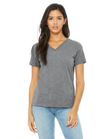 Bella + Canvas 6415 Ladies' Relaxed Triblend V-Neck T-Shirt (Color: GREY TRIBLEND, size: S)