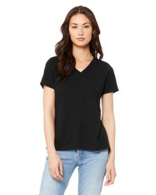 Bella + Canvas 6415 Ladies' Relaxed Triblend V-Neck T-Shirt (Color: SOLID BLK TRBLND, size: S)