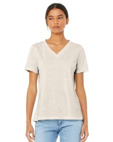 Bella + Canvas 6415 Ladies' Relaxed Triblend V-Neck T-Shirt (Color: OATMEAL TRIBLEND, size: 2XL)