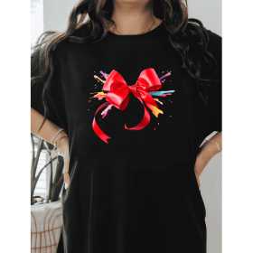 Casual Women's Cotton T-Shirt with Bow Detail - Trendy and Comfortable for Every Season (Style: 11)