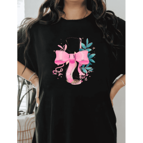 Casual Women's Cotton T-Shirt with Bow Detail - Trendy and Comfortable for Every Season (Style: 25)