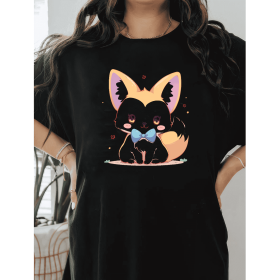 Casual Women's Cotton T-Shirt with Bow Detail - Trendy and Comfortable for Every Season (Style: 9)