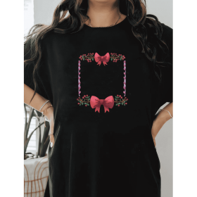 Casual Women's Cotton T-Shirt with Bow Detail - Trendy and Comfortable for Every Season (Style: 12)