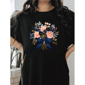 Casual Women's Cotton T-Shirt with Bow Detail - Trendy and Comfortable for Every Season (Style: 42)