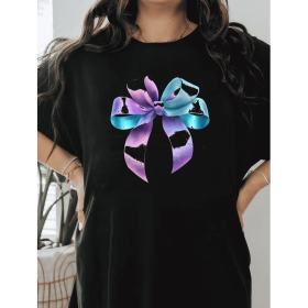 Casual Women's Cotton T-Shirt with Bow Detail - Trendy and Comfortable for Every Season (Style: 33)