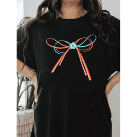 Casual Women's Cotton T-Shirt with Bow Detail - Trendy and Comfortable for Every Season (Style: 21)