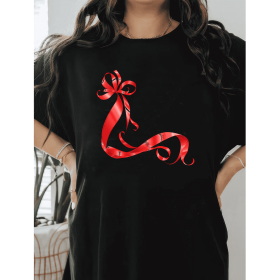 Casual Women's Cotton T-Shirt with Bow Detail - Trendy and Comfortable for Every Season (Style: 18)