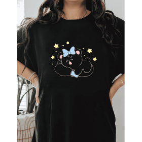 Casual Women's Cotton T-Shirt with Bow Detail - Trendy and Comfortable for Every Season (Style: 4)