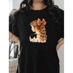 Casual Women's Cotton T-Shirt with Bow Detail - Trendy and Comfortable for Every Season (Style: 50)