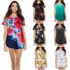Women Summer Shirts Tops Loose Short Sleeve T Shirts Casual Floral Printed Button Shirts Blouse S-XXL
