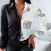 Patchwork Button Up Shirt Women Tops Long Sleeve Blouse Turn-down Collar Design Print Camouflage Fashion White Black Letter 2023