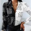Patchwork Button Up Shirt Women Tops Long Sleeve Blouse Turn-down Collar Design Print Camouflage Fashion White Black Letter 2023