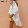 Solid Cotton Linen Blouses Women Shirt Half Sleeve Women's Shirts 2021 Summer Casual Fashion Woman Blouses Short Front Long Back