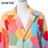 Women Lapel Panelled Shirts Long Sleeve Chic Hexagon Print Cardigan 2022 Spring New Fashion Single Breasted Ladies Office Shirt
