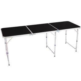 6ft Black Outdoor Folding Table Aluminum Alloy Rectangular 50kg Tri-fold Tabletop (Color: Black)